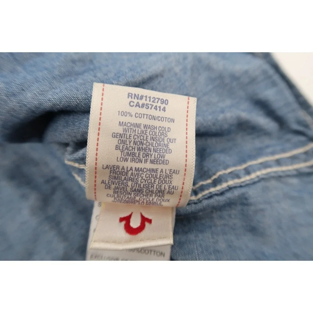 True Religion Mens XL Blue Denim Western Style L/S Button Front‎ Shirt